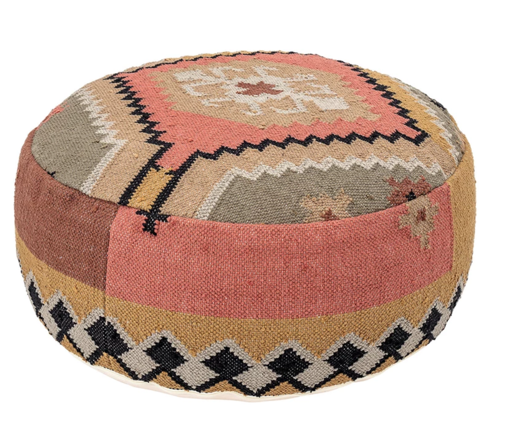 Hand-Woven Cotton Kilim Pouf