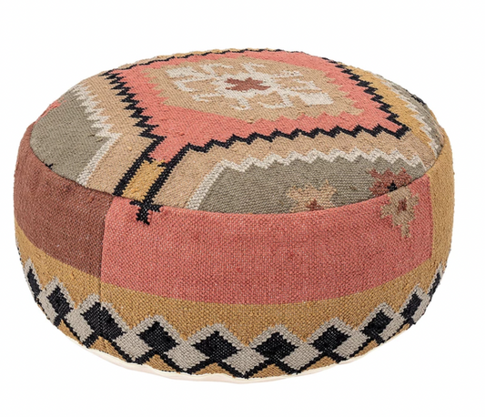 Hand-Woven Cotton Kilim Pouf