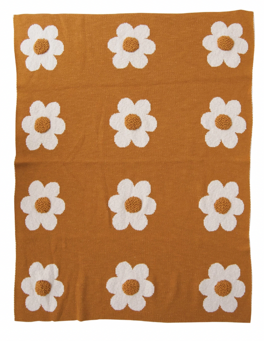 Cotton Knit Baby Blanket w/ Flowers & Tufting