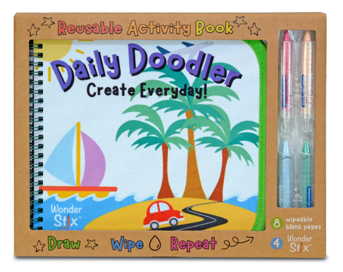 Daily Doodler Reusable Activity Book- Travel Cover, Includes 4 Wonder Stix