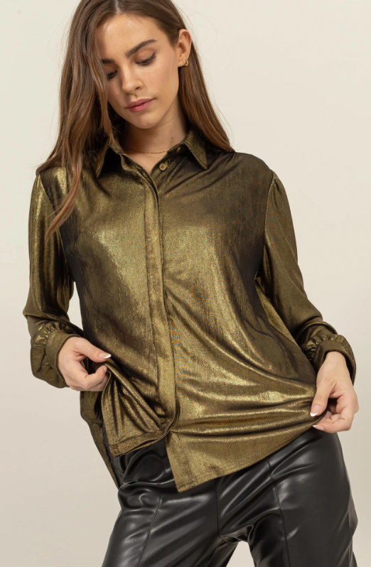 MIKEY METALLIC SHIRT WITH PUFF SLEEVES