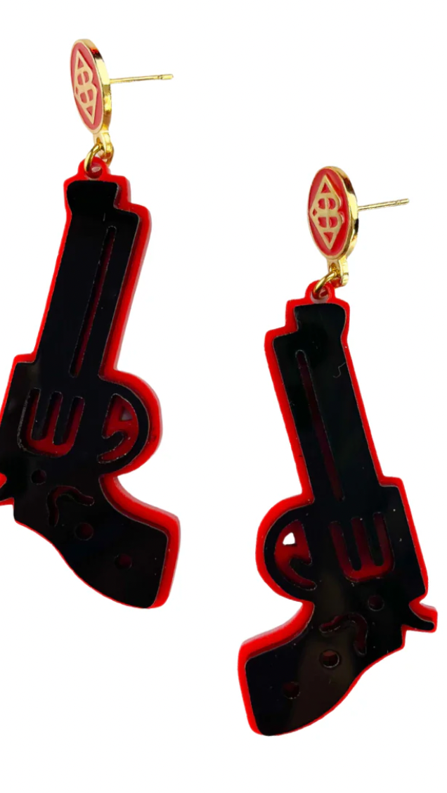 Black and Red Pistol Earrings