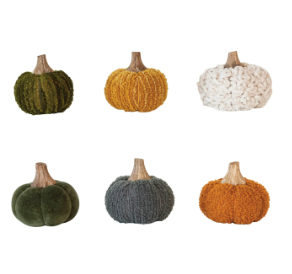 Cotton Blend Bouclé/Velvet Pumpkin w/ Wood Stem