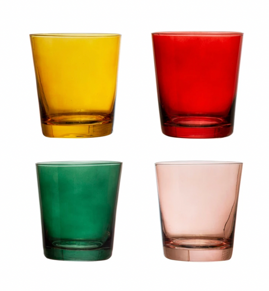 3-1/2" Round x 4"H 12 oz. Low Ball Drinking Glass, 4 Colors