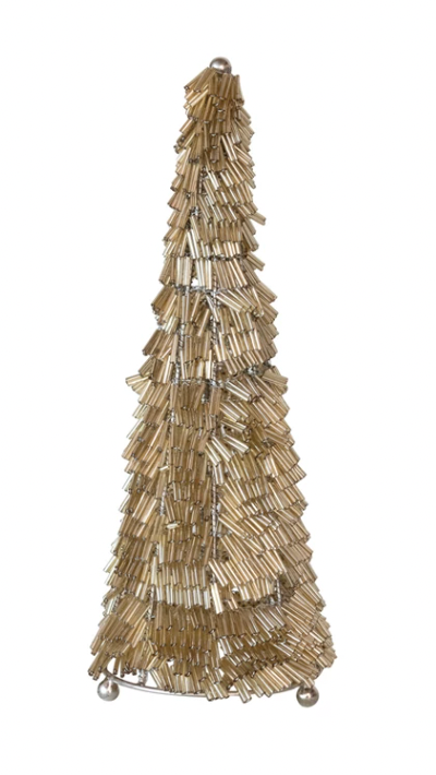 Wire & Glass Bead Christmas Tree, Gold & Nickel Finish