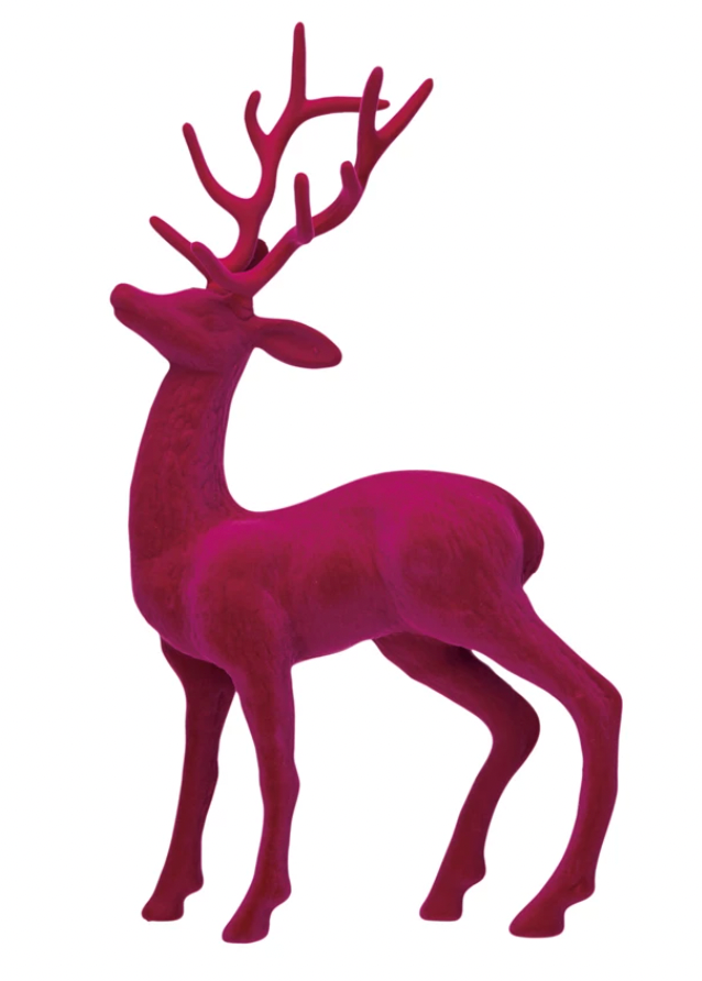 Flocked Plastic Standing Reindeer, Pink