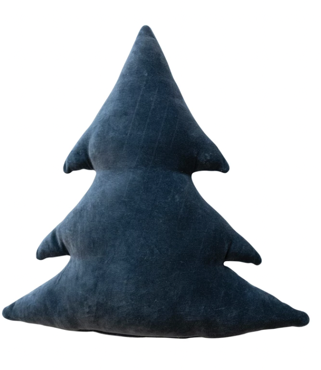 18"L x 18"H Woven Cotton Velvet Tree Shaped Pillow, Navy Color