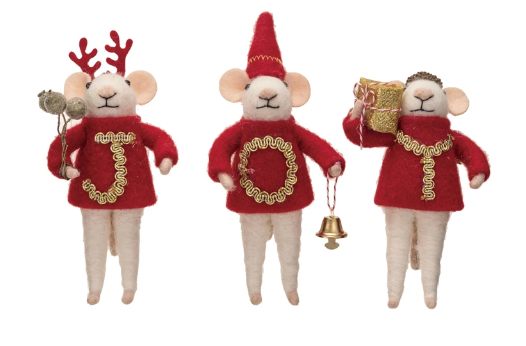 Wool Felt Mouse in Sweater "JOY", Set of 3