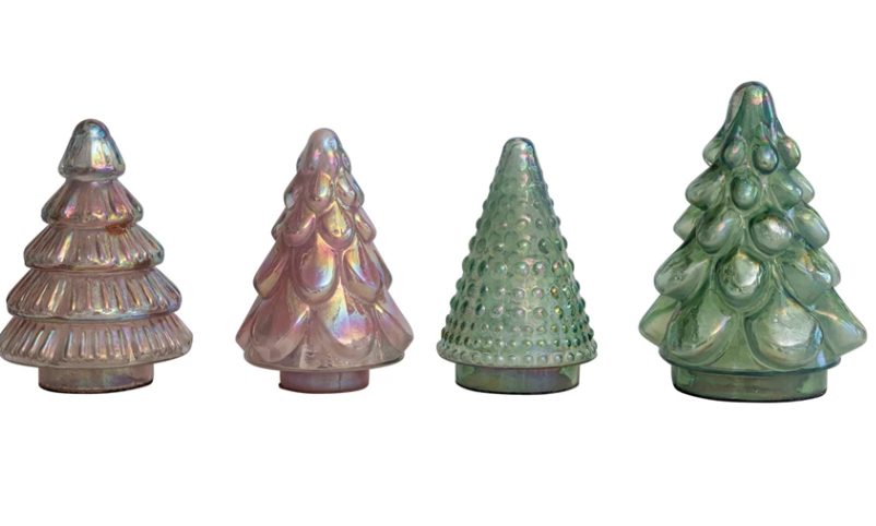 5-1/4" Round x 6-3/4"H Embossed Mercury Glass Tree, 3 Styles, 4 Iridescent Colors