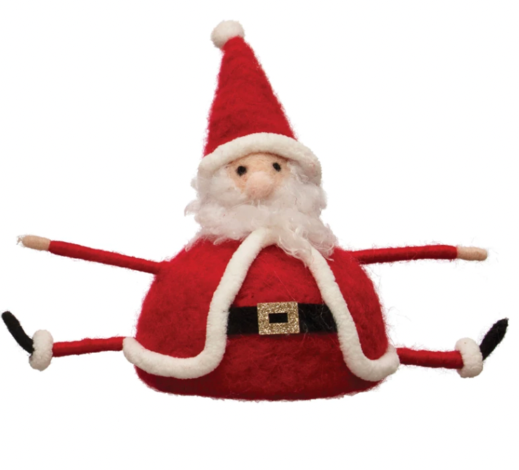 7-3/4"L x 4"W x 4-1/2"H Wool Felt Sitting Santa, Red & White