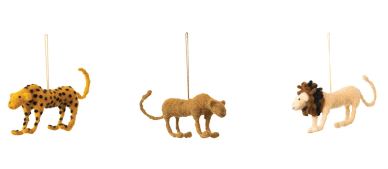 Handmade Wool Felt & Wire Exotic Animal Ornament, 3 Styles