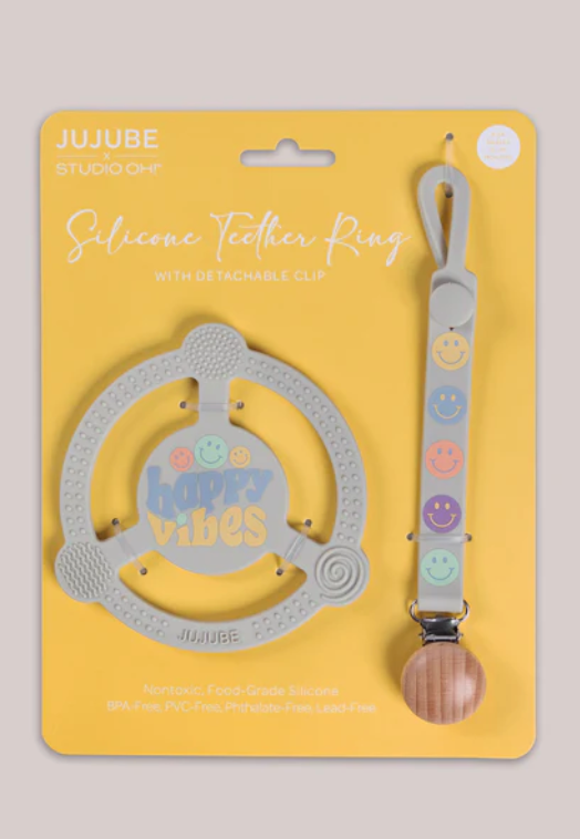 Silicone Teether Ring & Detachable Clip - Happy Baby Vibes
