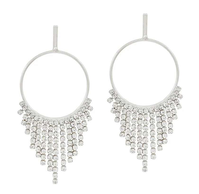 Stud Open Circle with Rhinestone Crystal Drop Earring