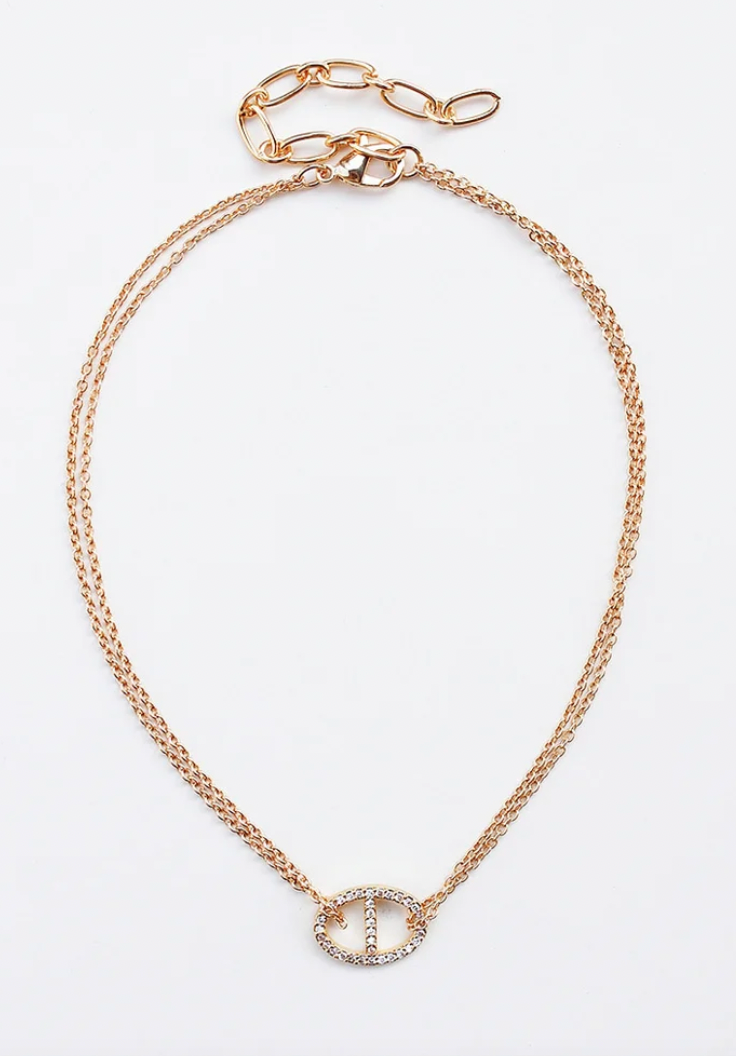 Gold Double Chain with Double Circle Charm 16"-18" Necklace