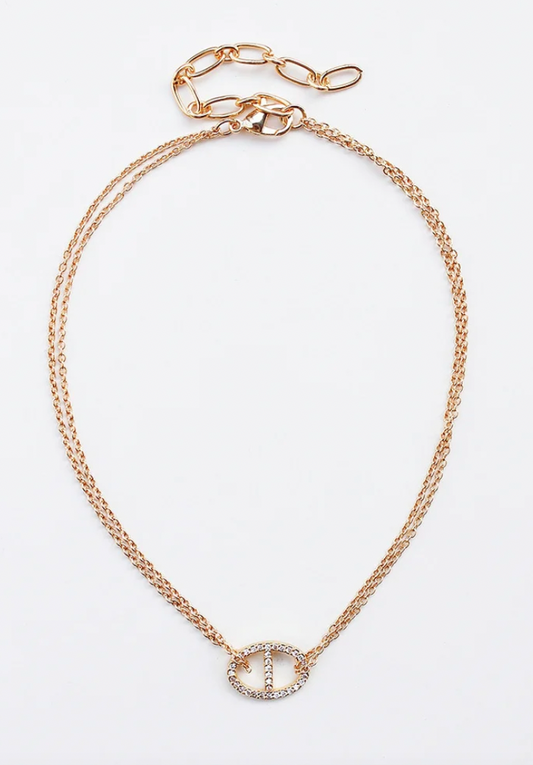 Gold Double Chain with Double Circle Charm 16"-18" Necklace