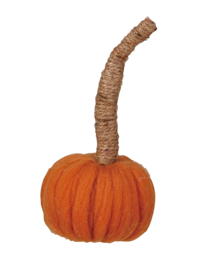 Wool Pumpkin w/ Jute Wrapped Stem, Orange Color