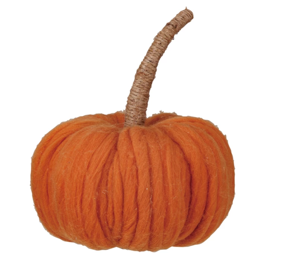 Wool Pumpkin w/ Jute Wrapped Stem, Orange Color