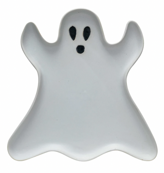 Stoneware Ghost Shaped Plate, Matte White & Black