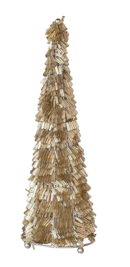 Metal & Glass Bead Christmas Tree, Gold & Nickel Finish