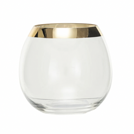 10 oz. Stemless Drinking Glass w/ Gold Electroplated Rim