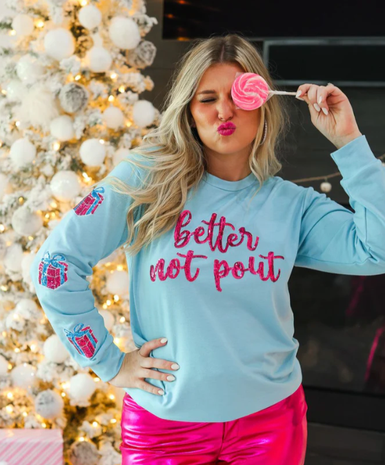 Better Not Pout Sequins Blue Sweatshirt