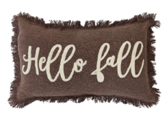 20"L x 12"H Stonewashed Cotton Tufted Lumbar Pillow w/ Fringe "Hello Fall"