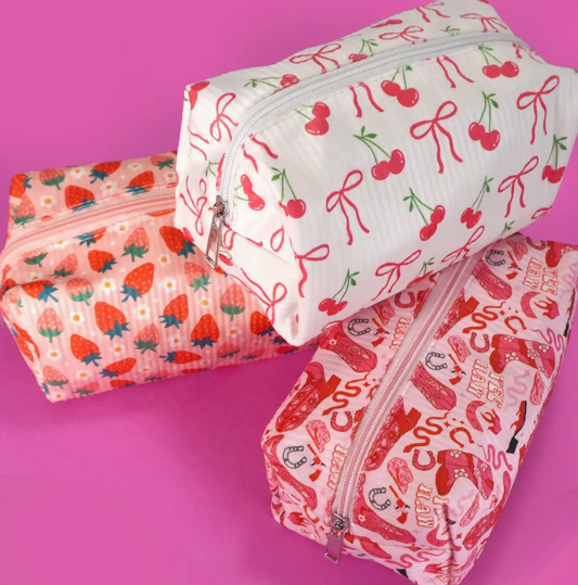 Strawberry Western Bow Makeup Cosmetic Pouch Bag