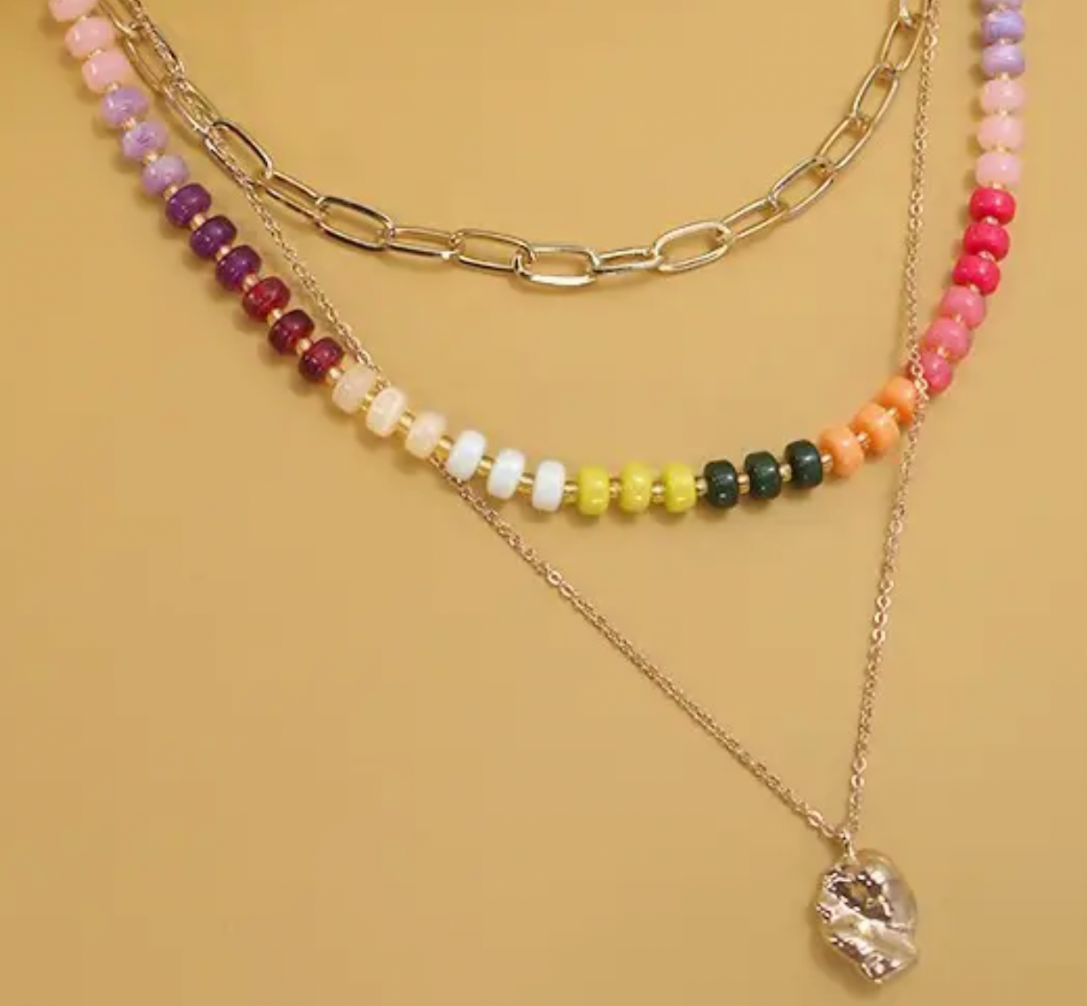 Double Layer Multi Beaded Bean Charm Necklace