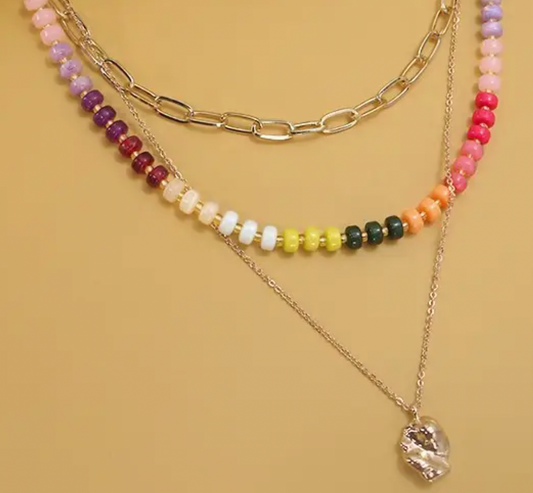 Double Layer Multi Beaded Bean Charm Necklace