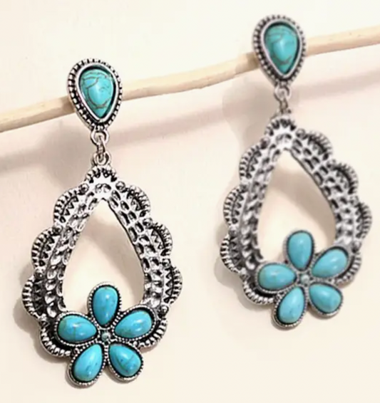 Western Turq Flower Drop Earrings