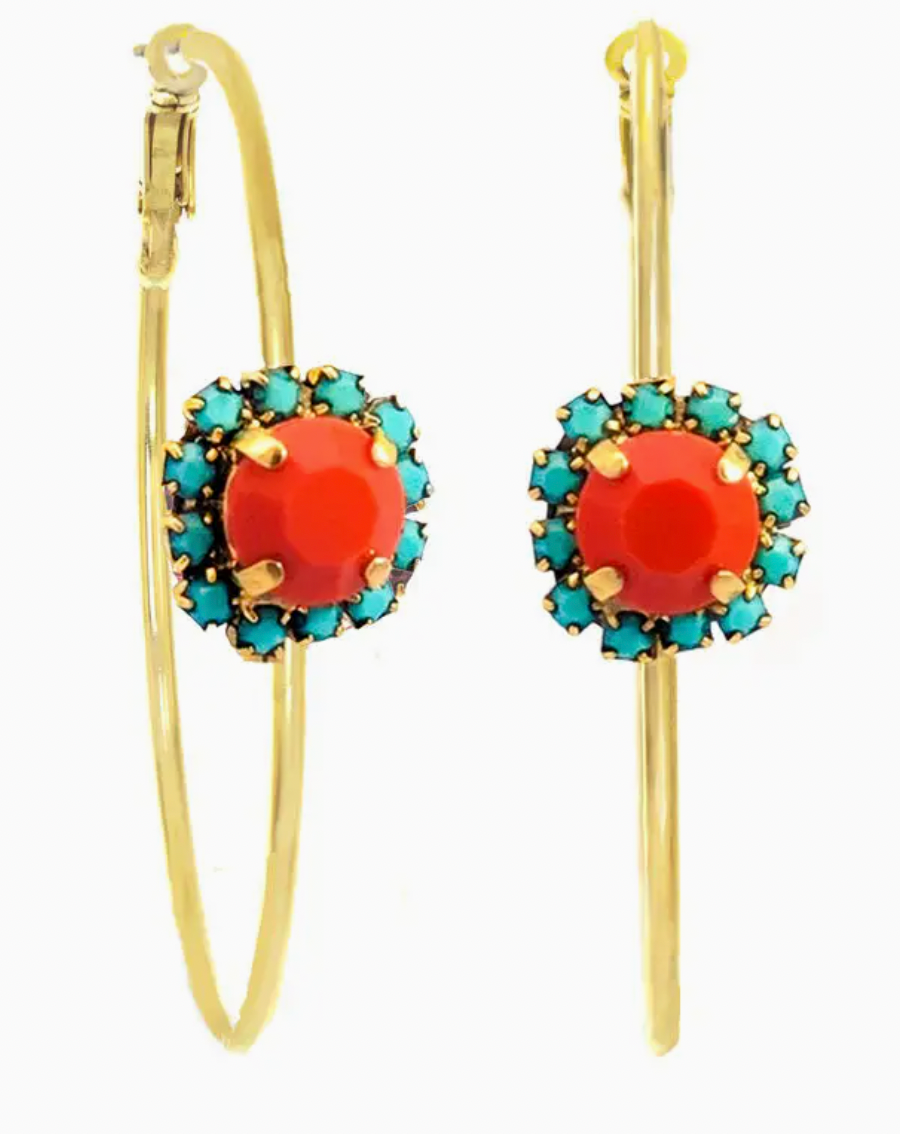 Bianca Hoops in Coral & Turquoise