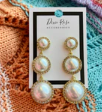 Triple Bling Pearl Earrings