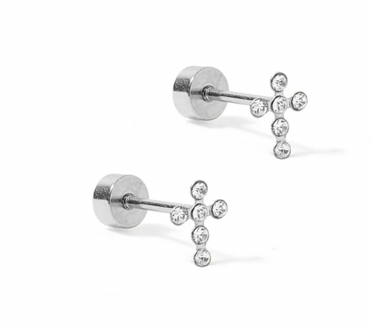 Screwback Stud - Clara Cross - Silver