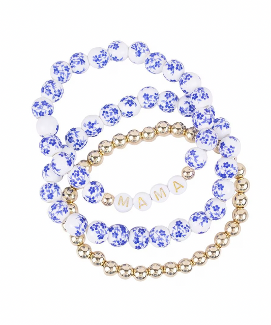 Mama Bead Bracelet Stack in Blue
