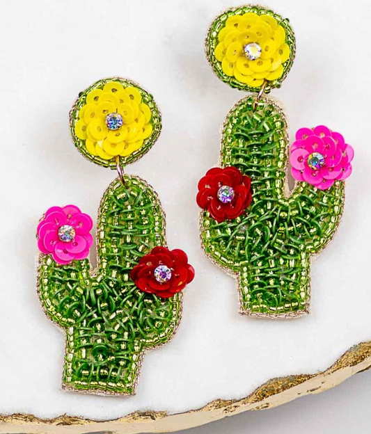 Beaded Cactus Earrings