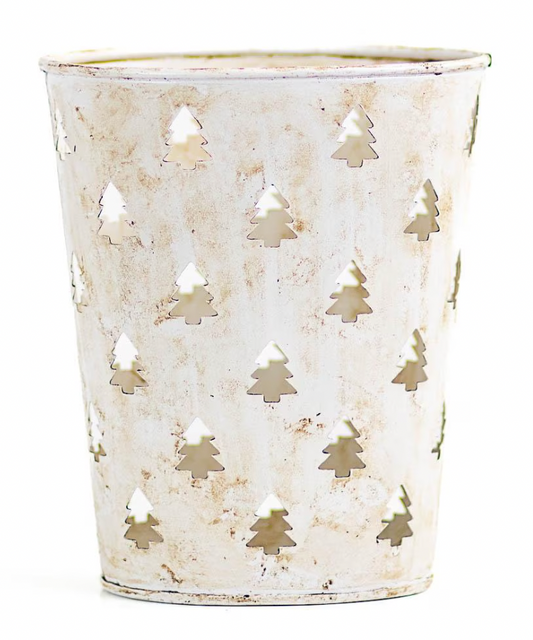 Christmas Tree Gift Tin in Antique White 8"