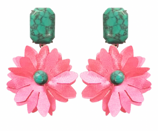 Pink and Turquoise Flower Earrings