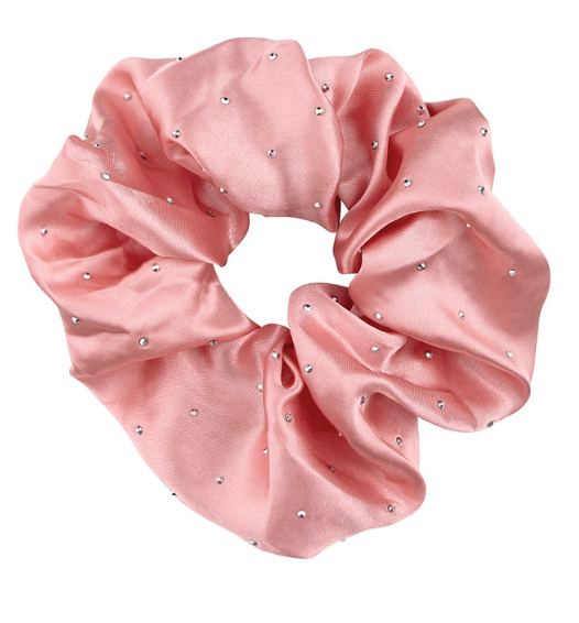 Large Diamond Ornament Satin Rhinestone Scrunchie - Blush
