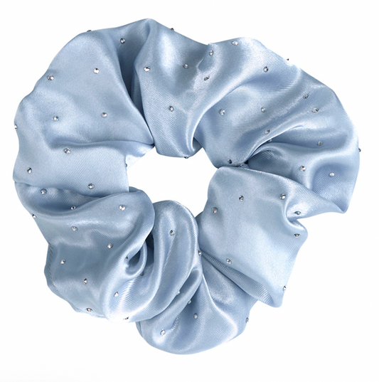 Large Diamond Ornament Satin Rhinestone Scrunchie - Blue
