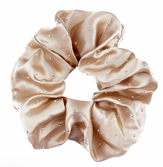 Large Diamond Ornament Satin Rhinestone Scrunchie - Flax