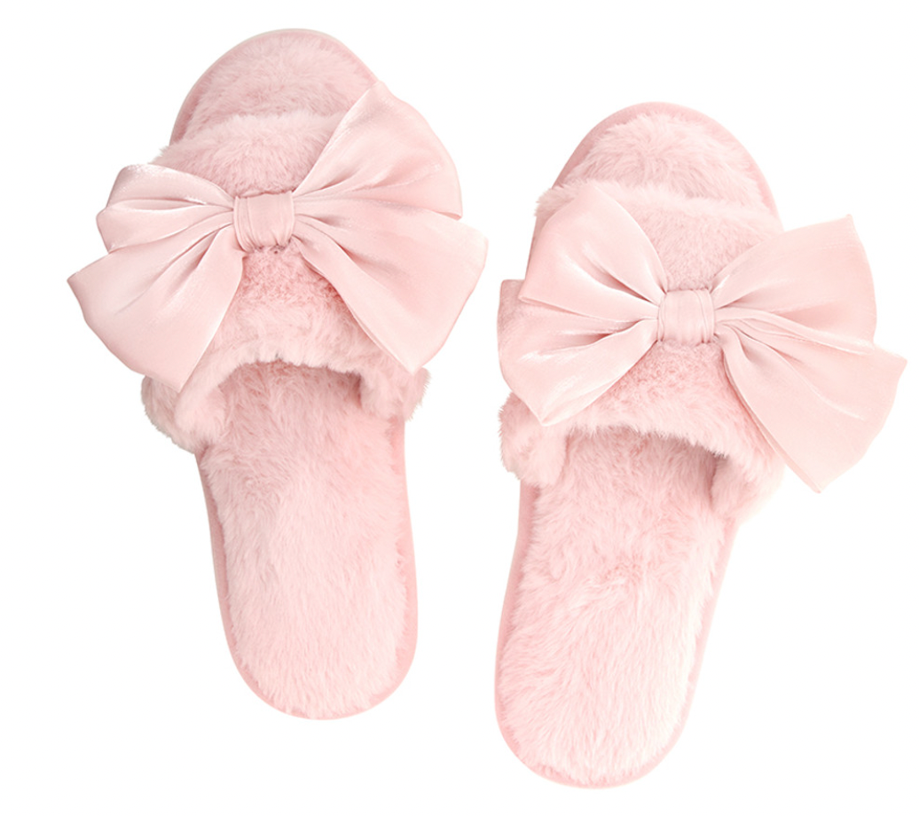 Plush Slippers - Light Blush Bow