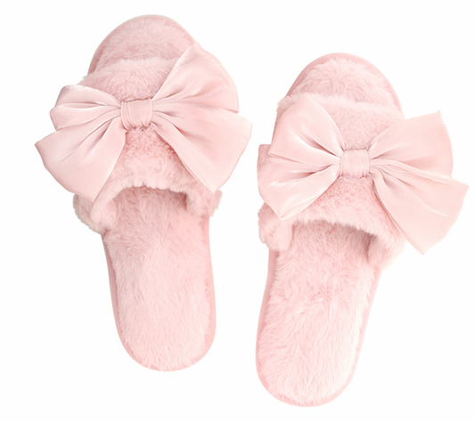 Plush Slippers - Light Blush Bow