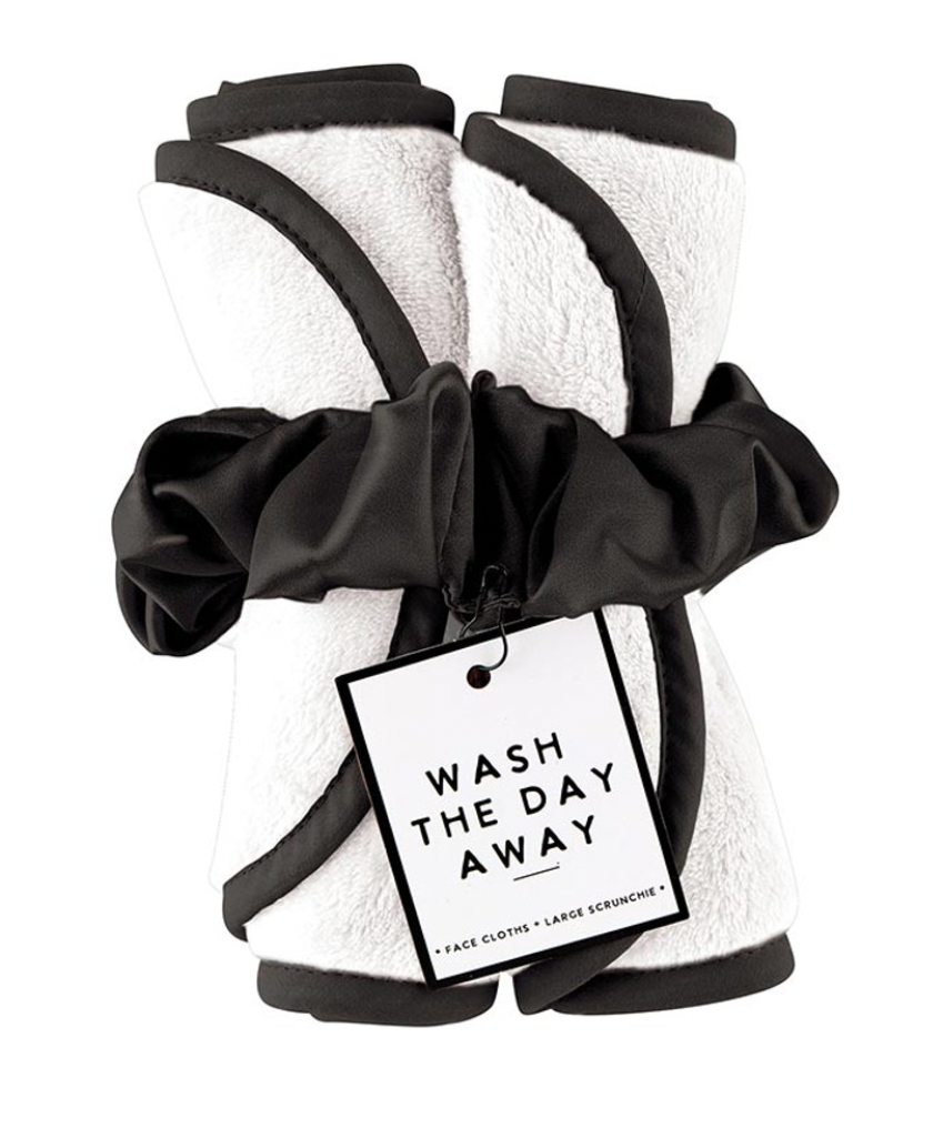 Plush Face Cloth Set - White with Black Trim