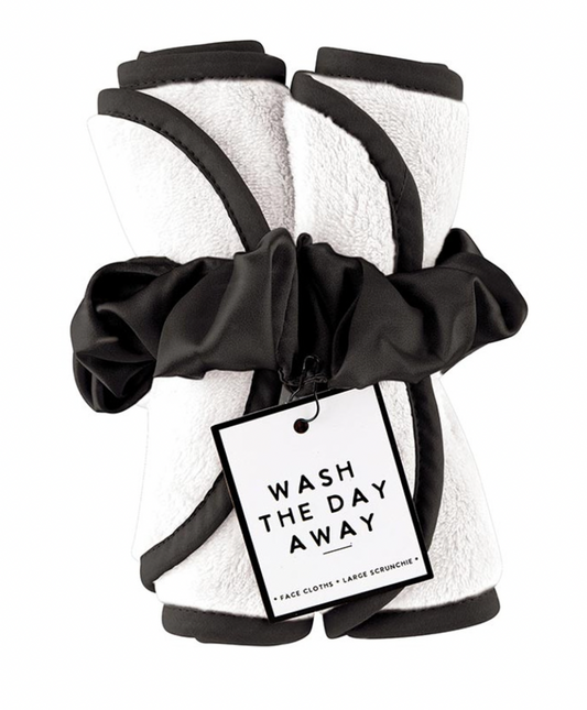 Plush Face Cloth Set - White with Black Trim