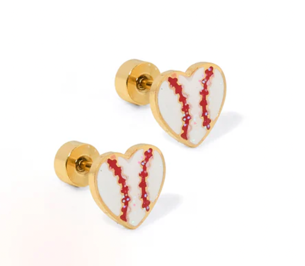Screwback Stud Earrings - Baseball Heart