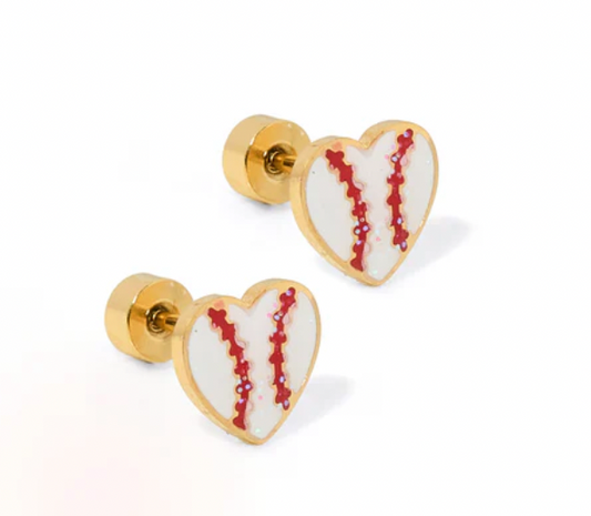 Screwback Stud Earrings - Baseball Heart