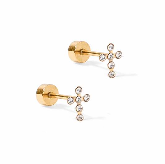 Screwback Stud Earrings - Clara Cross Gold