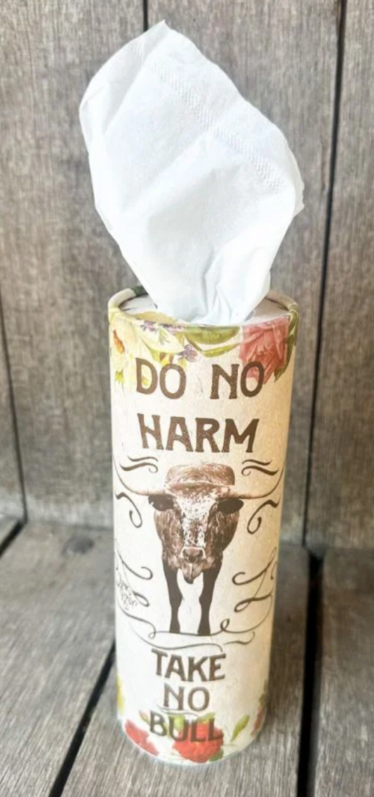 do no harm, take no bull floral car tissues