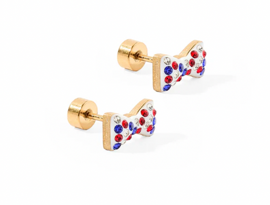 Screwback Stud Earrings - Frances Bow Red, White & Blue
