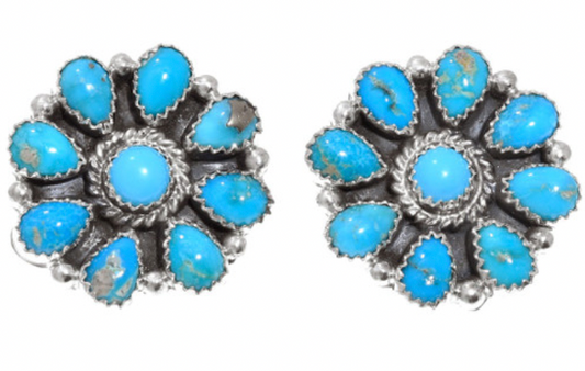 Navajo Turquoise Cluster Post Earrings Pretty Old Pawn Style 3349